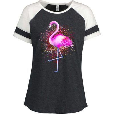 Pink Flamingo Paint Art Enza Ladies Jersey Colorblock Tee