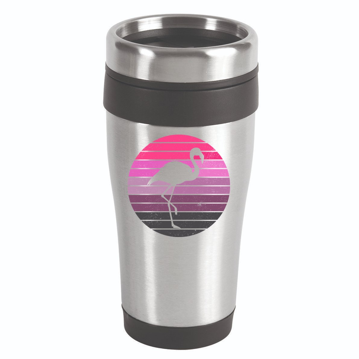 Pink Flamingo Vintage Sunset 16oz Travel Tumbler