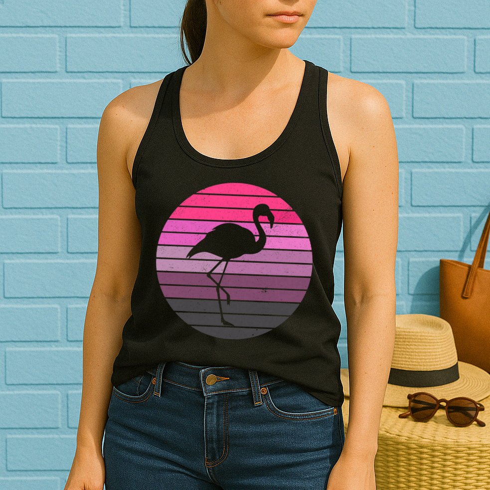 Pink Flamingo Vintage Sunset Womens Tank Top
