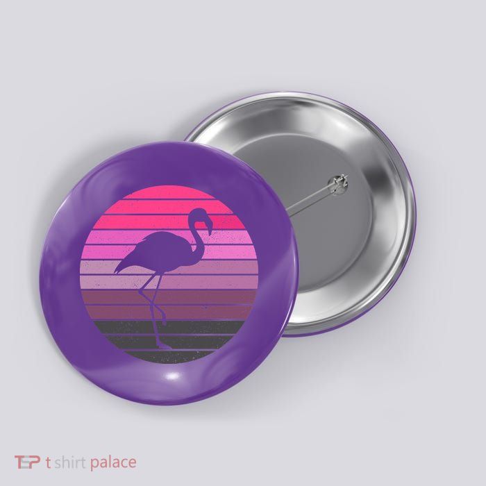 Pink Flamingo Vintage Sunset Button