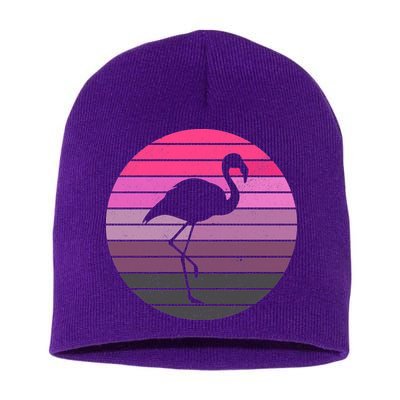 Pink Flamingo Vintage Sunset Short Acrylic Beanie