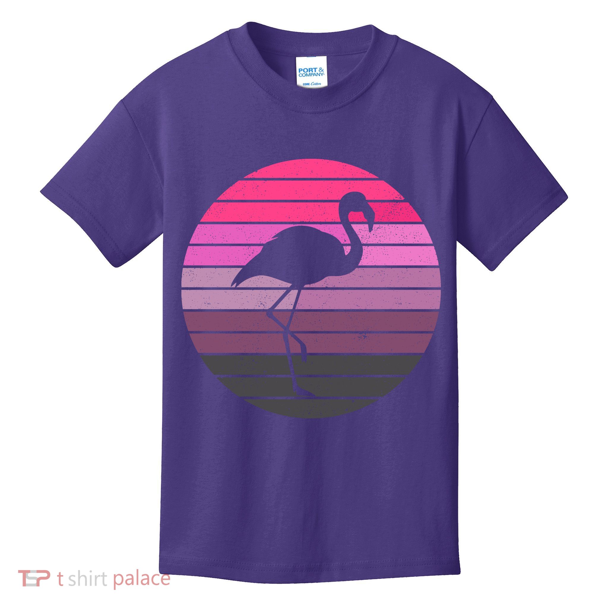 Pink Flamingo Vintage Sunset Kids T-Shirt