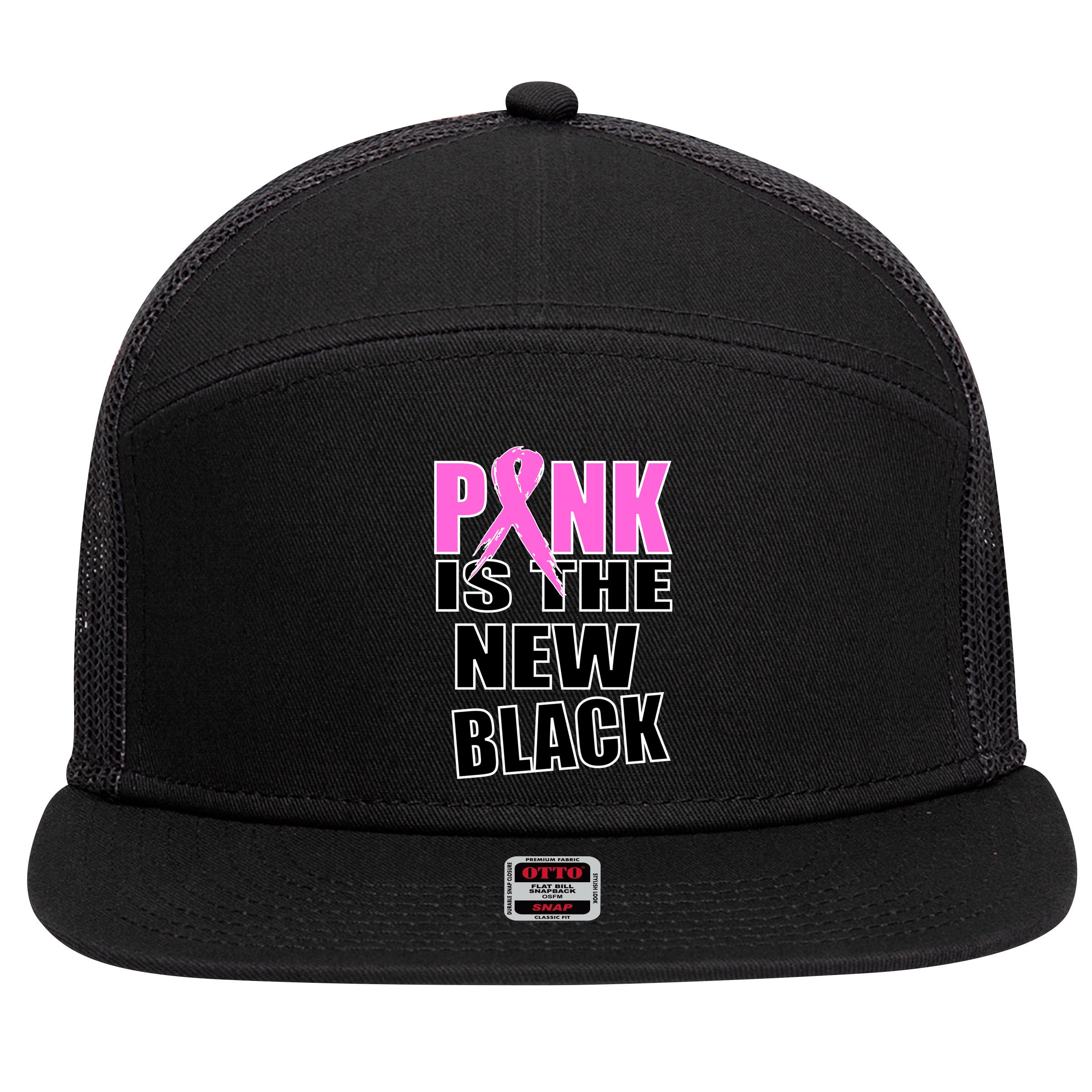 Pink Is The New Black Breast Cancer Ribbon 7 Panel Mesh Trucker Snapback Hat