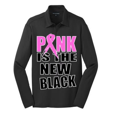 Pink Is The New Black Breast Cancer Ribbon Silk Touch Performance Long Sleeve Polo