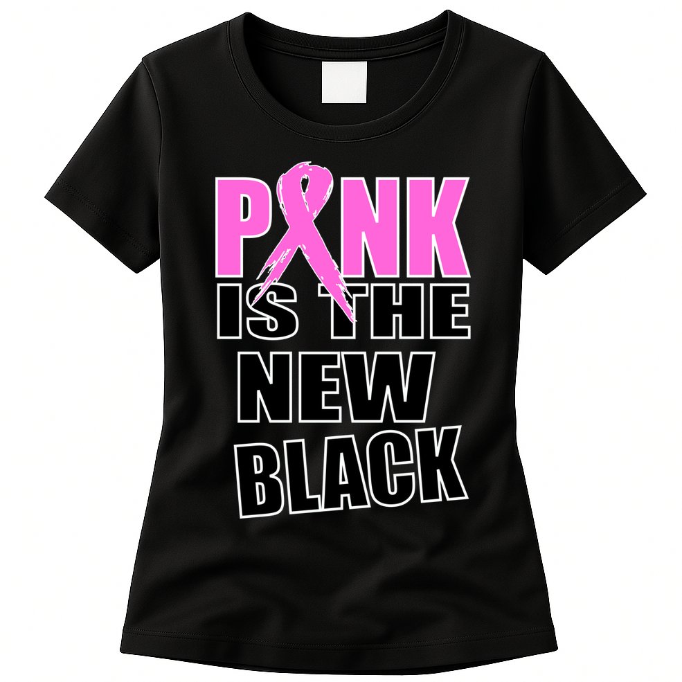 Pink Is The New Black Breast Cancer Ribbon Womens T-Shirt