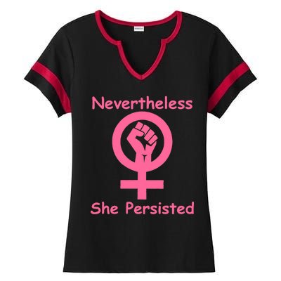 Pink Nevertheless, She Persisted Women's Sign Fist Resist Ladies Halftime Notch Neck Tee