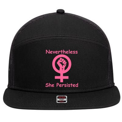 Pink Nevertheless, She Persisted Women's Sign Fist Resist 7 Panel Mesh Trucker Snapback Hat