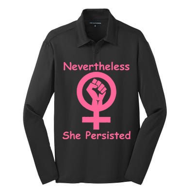 Pink Nevertheless, She Persisted Women's Sign Fist Resist Silk Touch Performance Long Sleeve Polo