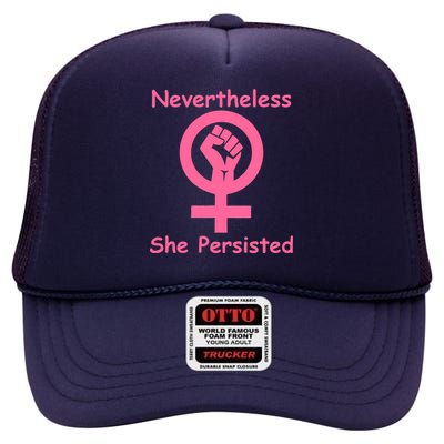 Pink Nevertheless, She Persisted Women's Sign Fist Resist High Crown Mesh Back Trucker Hat