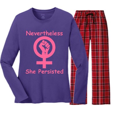 Pink Nevertheless, She Persisted Women's Sign Fist Resist Women's Long Sleeve Flannel Pajama Set 