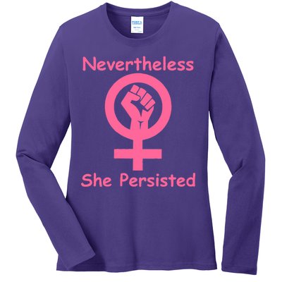 Pink Nevertheless, She Persisted Women's Sign Fist Resist Ladies Long Sleeve Shirt