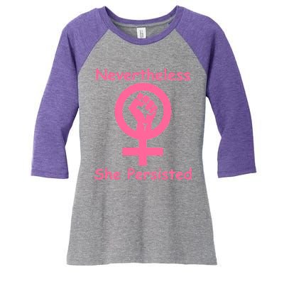 Pink Nevertheless, She Persisted Women's Sign Fist Resist Women's Tri-Blend 3/4-Sleeve Raglan Shirt