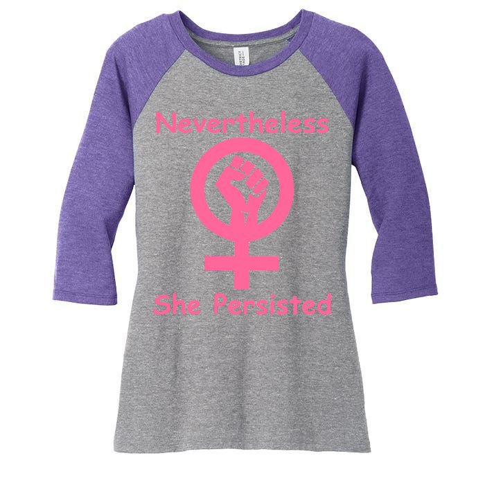 Pink Nevertheless, She Persisted Women's Sign Fist Resist Women's Tri-Blend 3/4-Sleeve Raglan Shirt