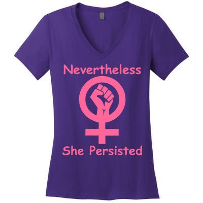 Pink Nevertheless, She Persisted Women's Sign Fist Resist Women's V-Neck T-Shirt