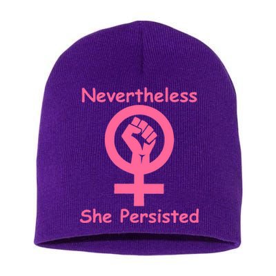 Pink Nevertheless, She Persisted Women's Sign Fist Resist Short Acrylic Beanie