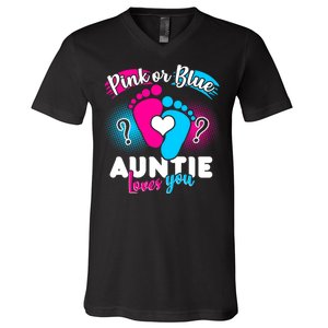 Pink Or Blue Auntie Loves You V-Neck T-Shirt