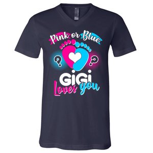 Pink Or Blue Gigi Loves You Baby Gender Reveal V-Neck T-Shirt