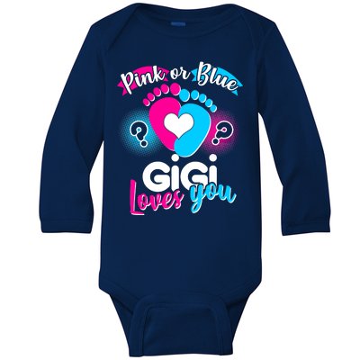 Pink Or Blue Gigi Loves You Baby Gender Reveal Baby Long Sleeve Bodysuit