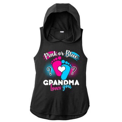 Pink or Blue Grandma Loves You Ladies PosiCharge Tri-Blend Wicking Draft Hoodie Tank