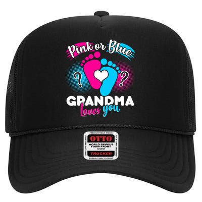 Pink or Blue Grandma Loves You High Crown Mesh Back Trucker Hat