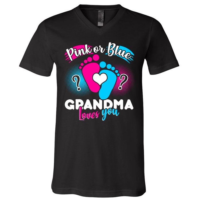 Pink or Blue Grandma Loves You V-Neck T-Shirt