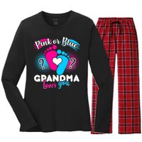 Pink or Blue Grandma Loves You Women's Long Sleeve Flannel Pajama Set 