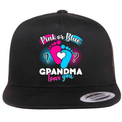 Pink or Blue Grandma Loves You Flat Bill Trucker Hat