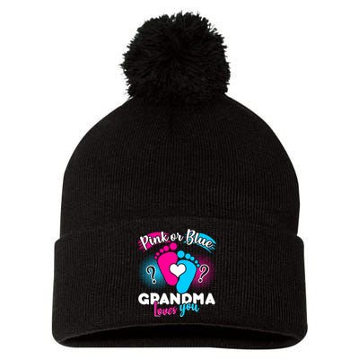 Pink or Blue Grandma Loves You Pom Pom 12in Knit Beanie