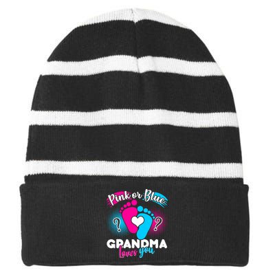 Pink or Blue Grandma Loves You Striped Beanie with Solid Band