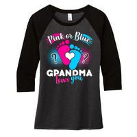 Pink or Blue Grandma Loves You Women's Tri-Blend 3/4-Sleeve Raglan Shirt