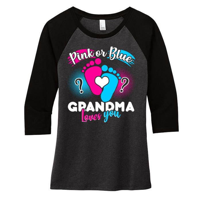 Pink or Blue Grandma Loves You Women's Tri-Blend 3/4-Sleeve Raglan Shirt