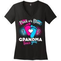 Pink or Blue Grandma Loves You Women's V-Neck T-Shirt