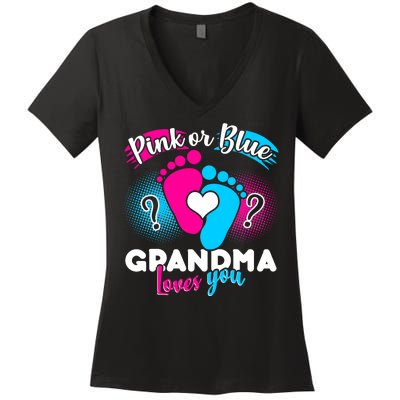 Pink or Blue Grandma Loves You Women's V-Neck T-Shirt