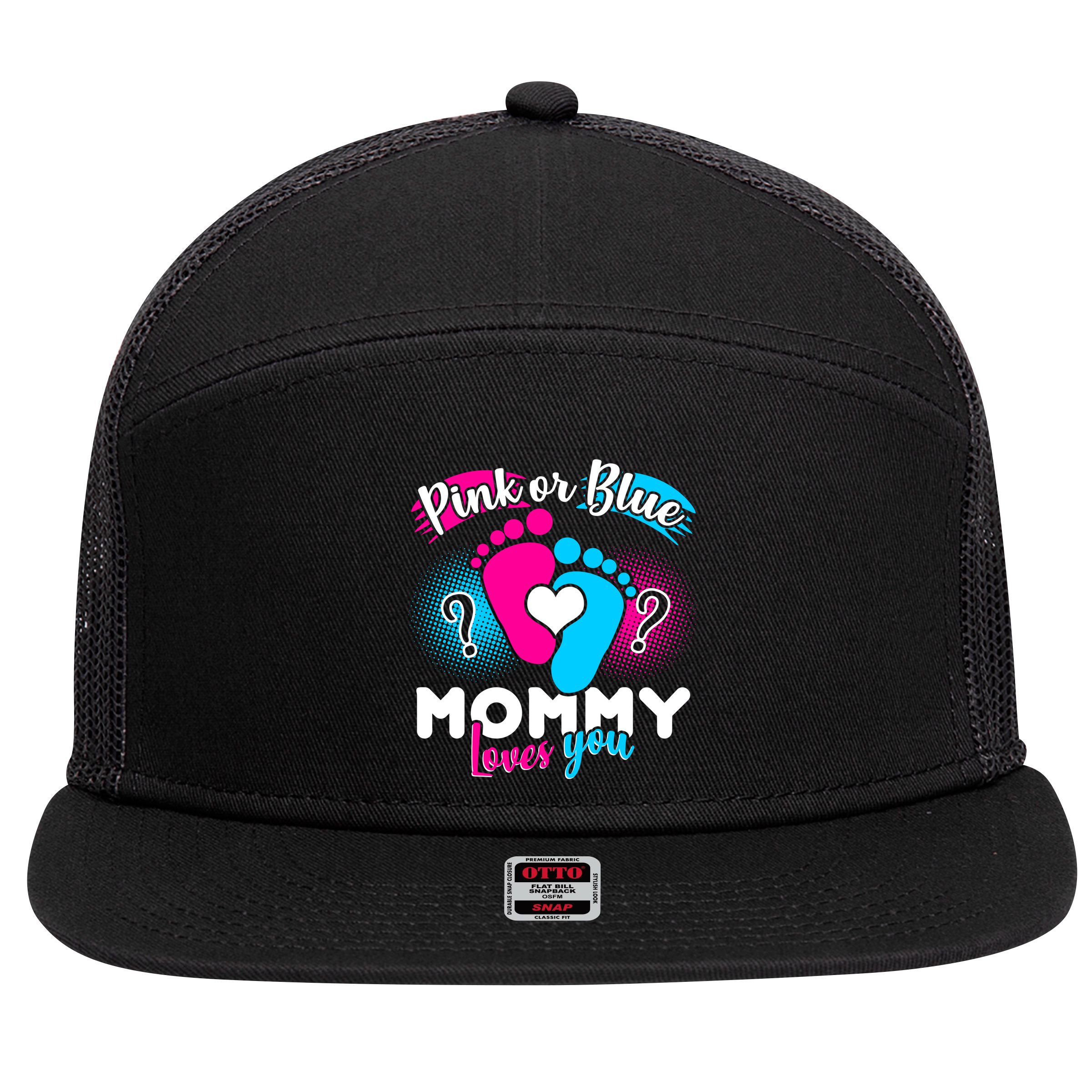 Pink or Blue Mommy Loves You 7 Panel Mesh Trucker Snapback Hat
