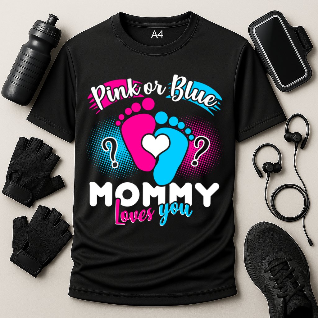 Pink or Blue Mommy Loves You Cooling Performance Crew T-Shirt