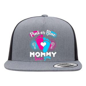 Pink or Blue Mommy Loves You Flat Bill Trucker Hat