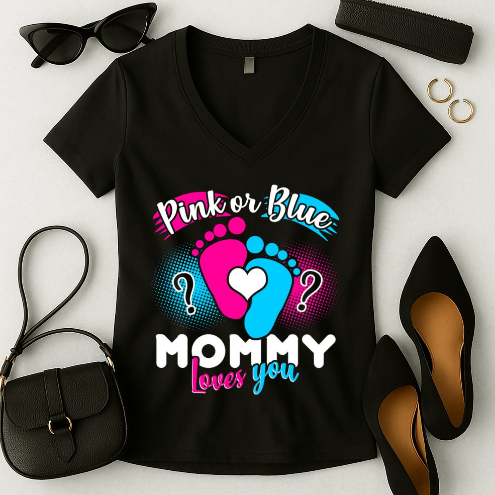 Pink or Blue Mommy Loves You Women's V-Neck T-Shirt