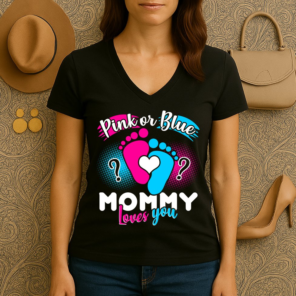 Pink or Blue Mommy Loves You Women's V-Neck T-Shirt