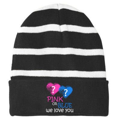 Pink or Blue We Love You Striped Beanie with Solid Band