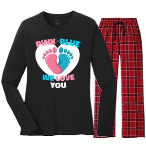 Pink Or Blue We Love You Gender Reval Women's Long Sleeve Flannel Pajama Set 