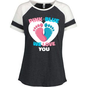 Pink Or Blue We Love You Gender Reval Enza Ladies Jersey Colorblock Tee