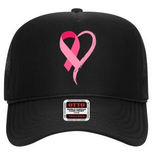 Pink Ribbon Of Love Breast Cancer Awareness High Crown Mesh Back Trucker Hat