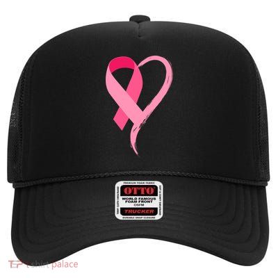 Pink Ribbon Of Love Breast Cancer Awareness High Crown Mesh Back Trucker Hat