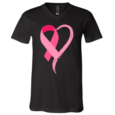Pink Ribbon Of Love Breast Cancer Awareness V-Neck T-Shirt