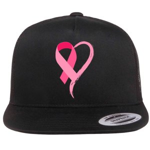 Pink Ribbon Of Love Breast Cancer Awareness Flat Bill Trucker Hat