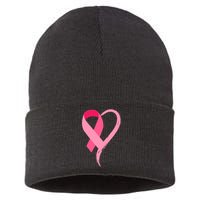 Pink Ribbon Of Love Breast Cancer Awareness Sustainable Knit Beanie