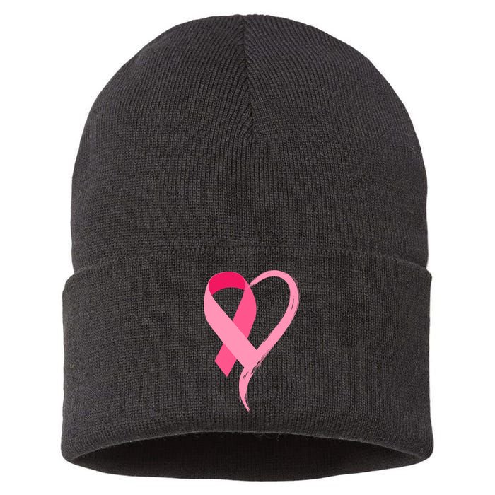 Pink Ribbon Of Love Breast Cancer Awareness Sustainable Knit Beanie