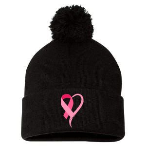 Pink Ribbon Of Love Breast Cancer Awareness Pom Pom 12in Knit Beanie