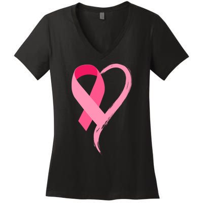 Pink Ribbon Of Love Breast Cancer Awareness Women's V-Neck T-Shirt
