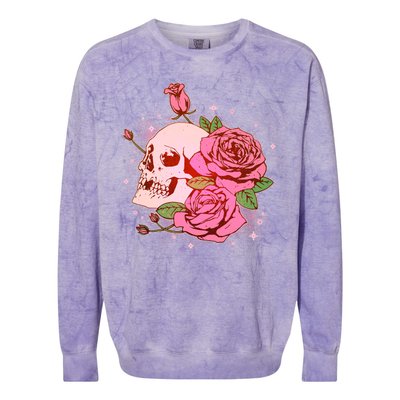 Pink Roses Skull Tattoo  Colorblast Crewneck Sweatshirt